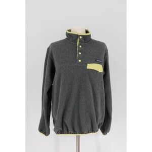 Patagonia Women Size Medium Grey Green Pocket 1/4 Button Fleece Sweater